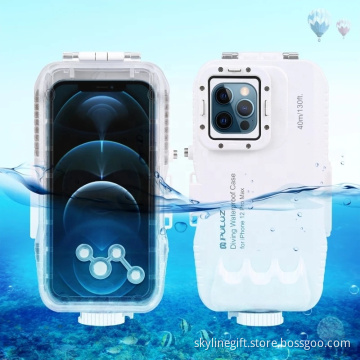 PULUZ 40m/130ft Waterproof Diving Housing Photo Video Taking Underwater Cover Case for iPhone 12 Pro Max / 12 / 12 Pro / 12 min
